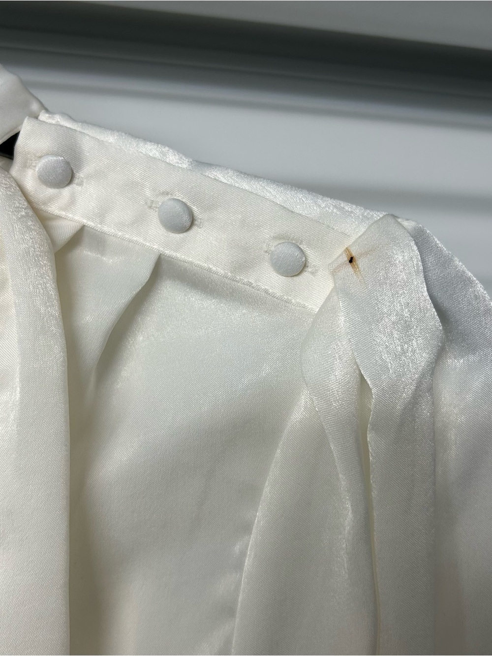 Worthington Cream Satin Tie-Neck Blouse with Shoulder Buttons - Picture 6 of 14